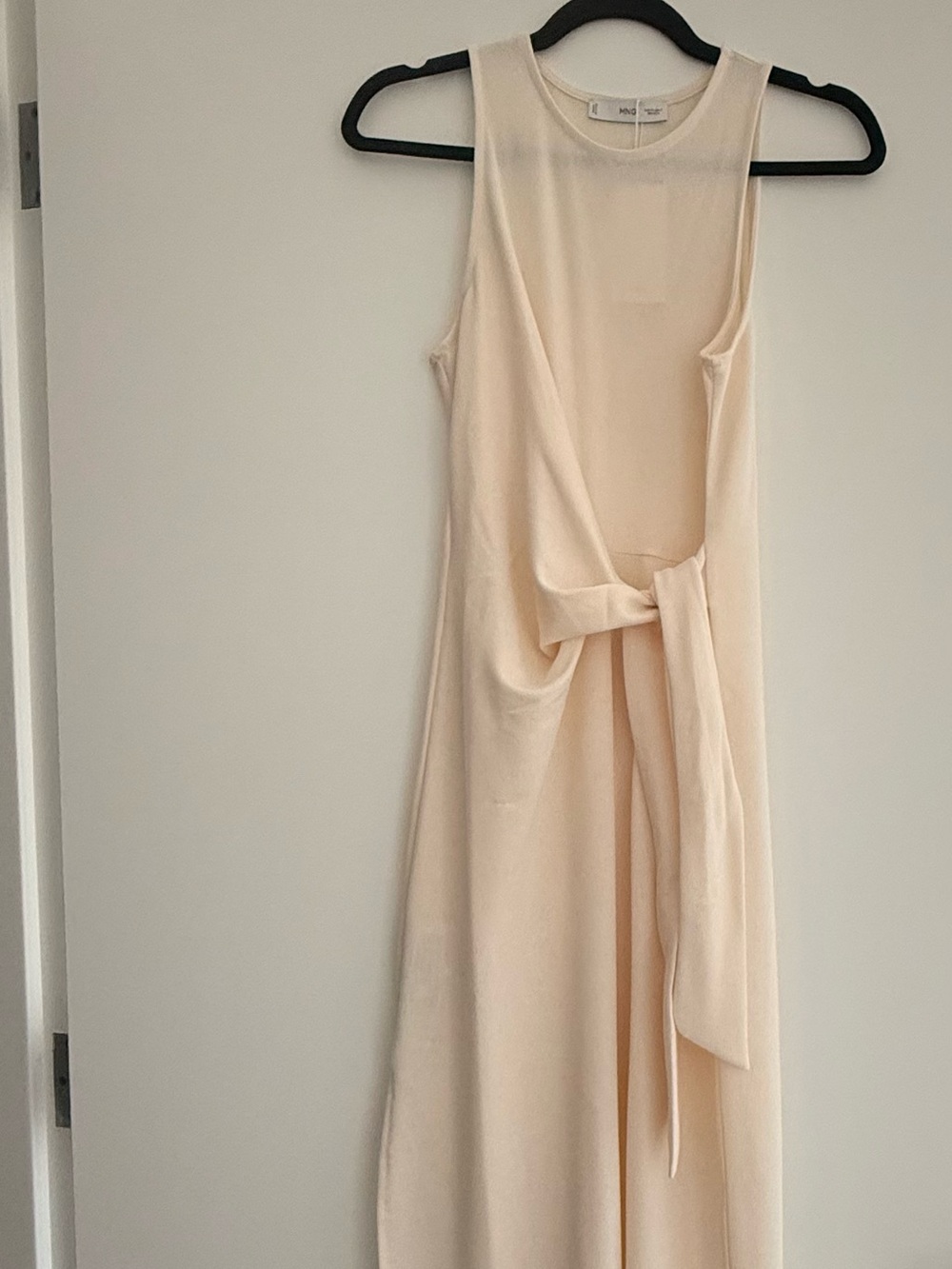 Mango - Midi Sleeveless Tie-Front Cream Dress
